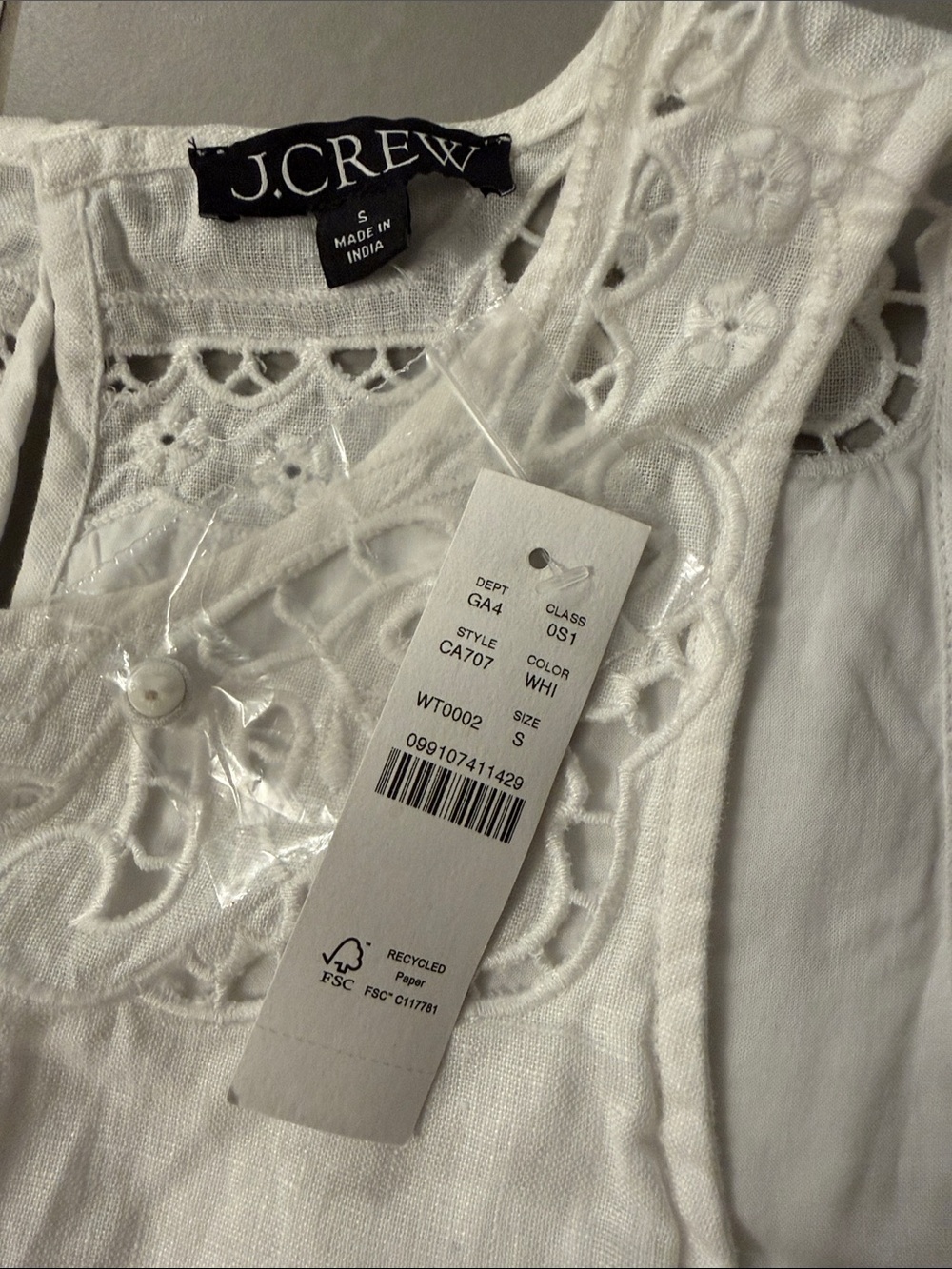 J crew brand new White Sleeveless Linen Dress with Lace - Picture 2 of 3
